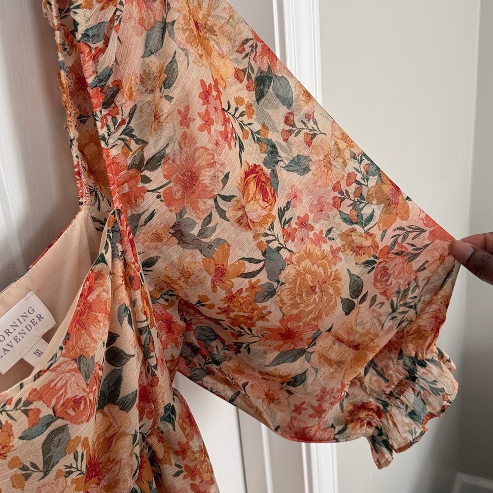Morning Lavender Women’s Orange Floral Puff Sleeve Baby DollMaxi Dress Size 1XL - Picture 14 of 14